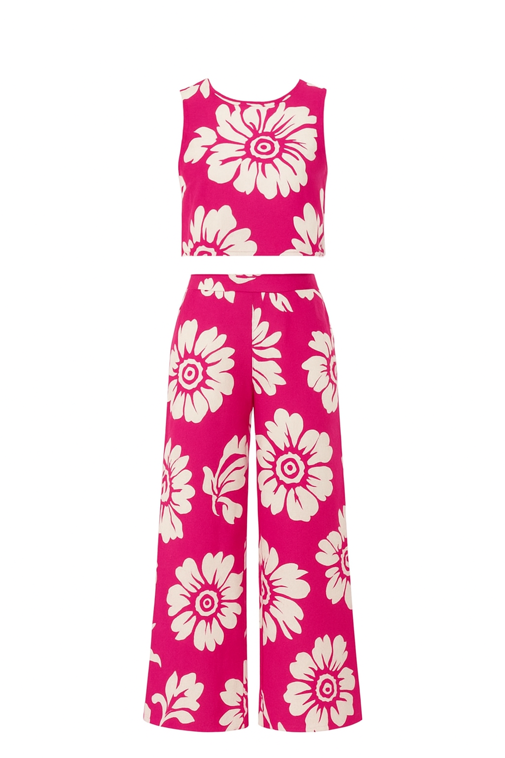 Floral Pink Co-ord Set (Crop Top + Wide-Leg Pants)