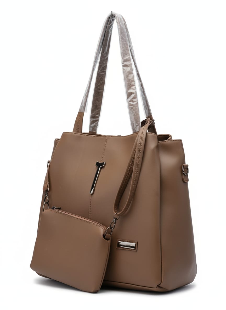 Stylish Brown Tote Bag with Pouch